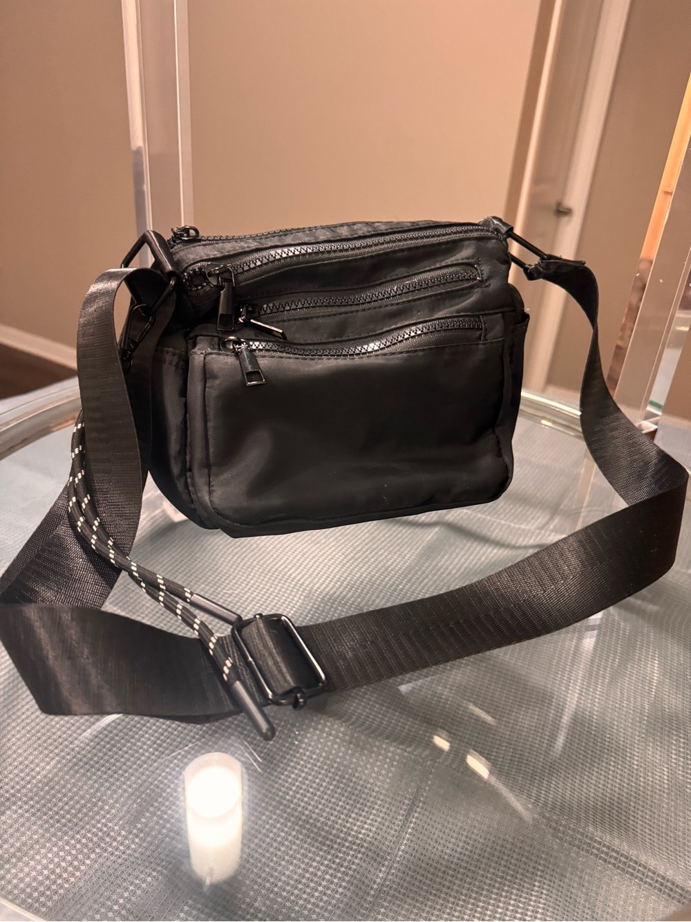 Black Crossbody Shoulder Bag - Minimal Nylon Design